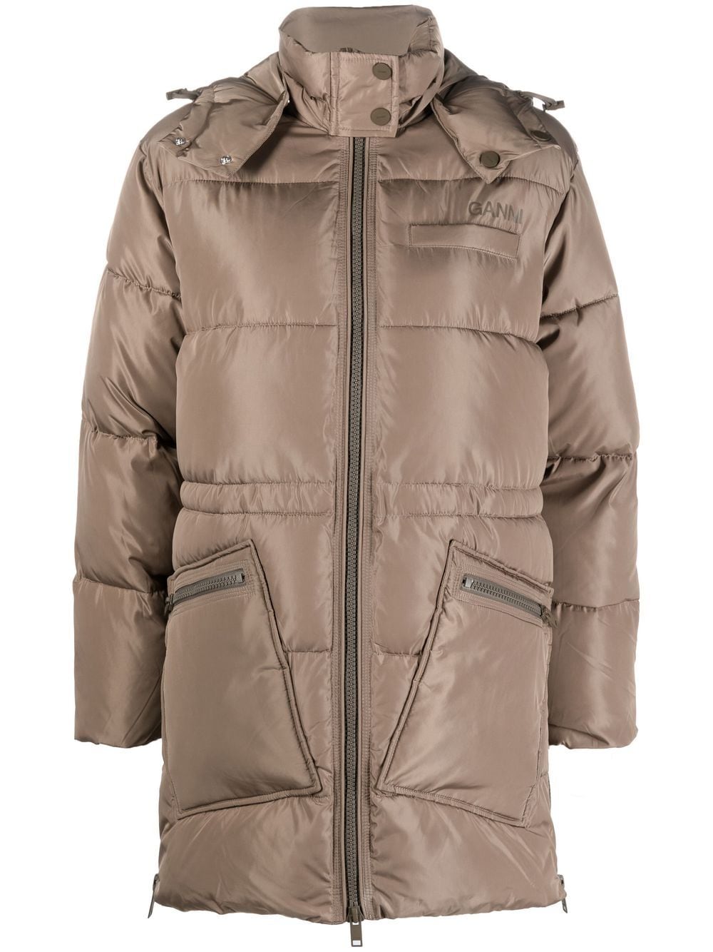 GANNI Oversized Tech Puffer midi jacket - Brown von GANNI