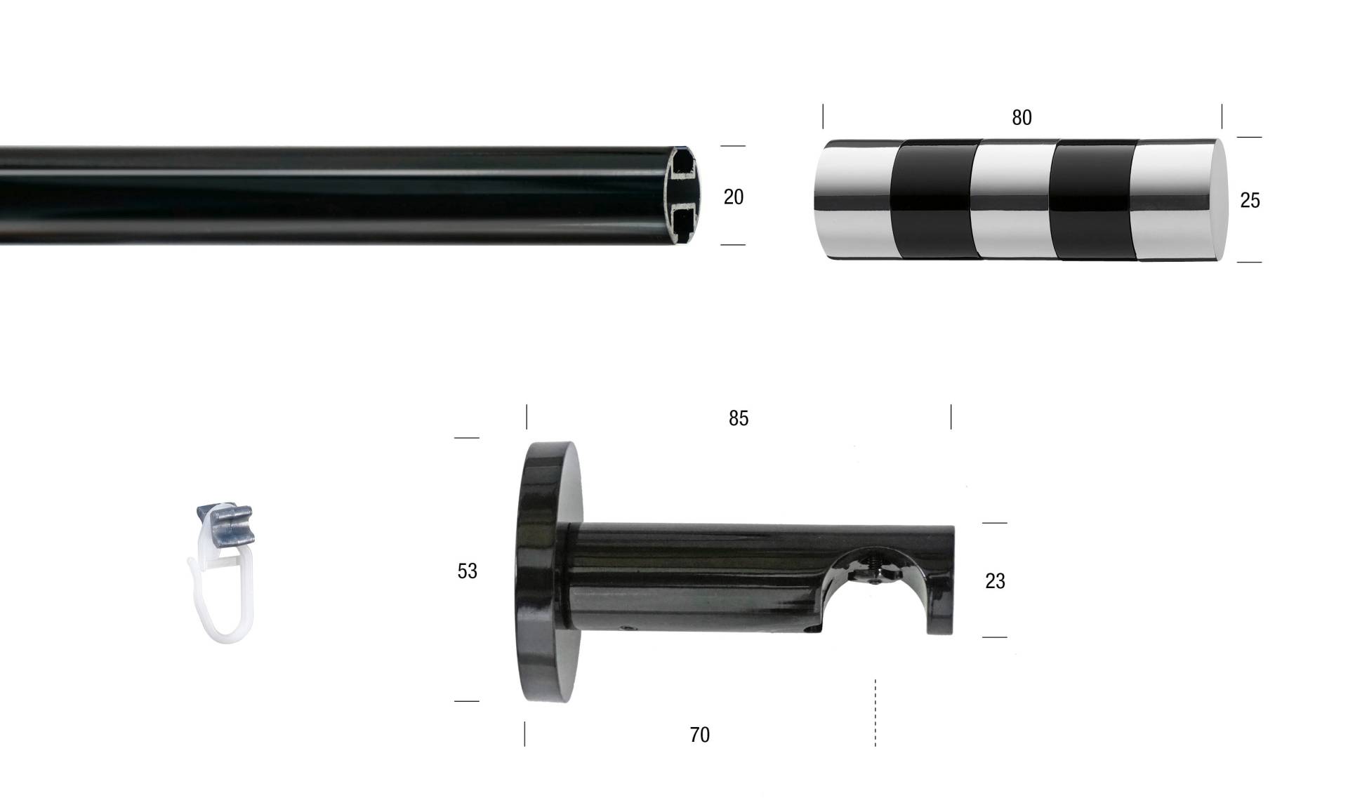 GARESA Gardinenstange »BLACK«, 1 läufig-läufig, Wunschmasslänge, Vorhanggarnitur, Innenlauf, verlängerbar, Knopf abgeschrägt 2-farbig GARESA Gardinenstange »BLACK«, 1 läufig-läufig, Wunschmasslänge, Vorhanggarnitur, Innenlauf, verlängerbar, Knopf abgeschrägt 2-farbig von GARESA