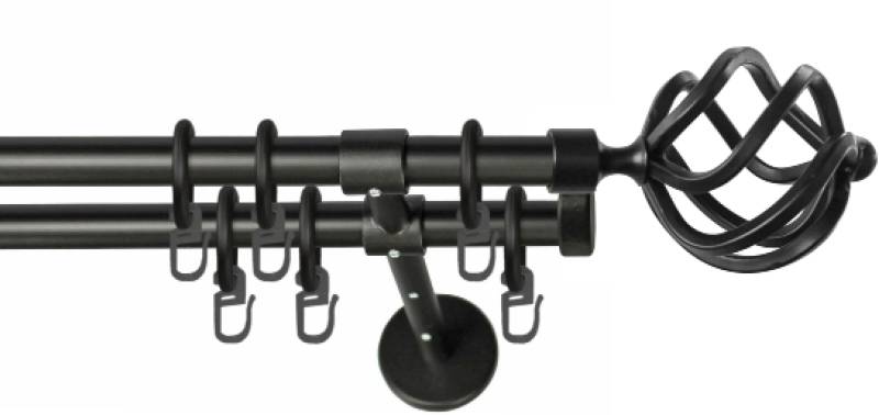 GARESA Gardinenstange »RUSTIKA«, 2 läufig-läufig, Wunschmasslänge, rustikale Vorhanggarnitur, verlängerbar, Eisen, Endknopf Korb von GARESA