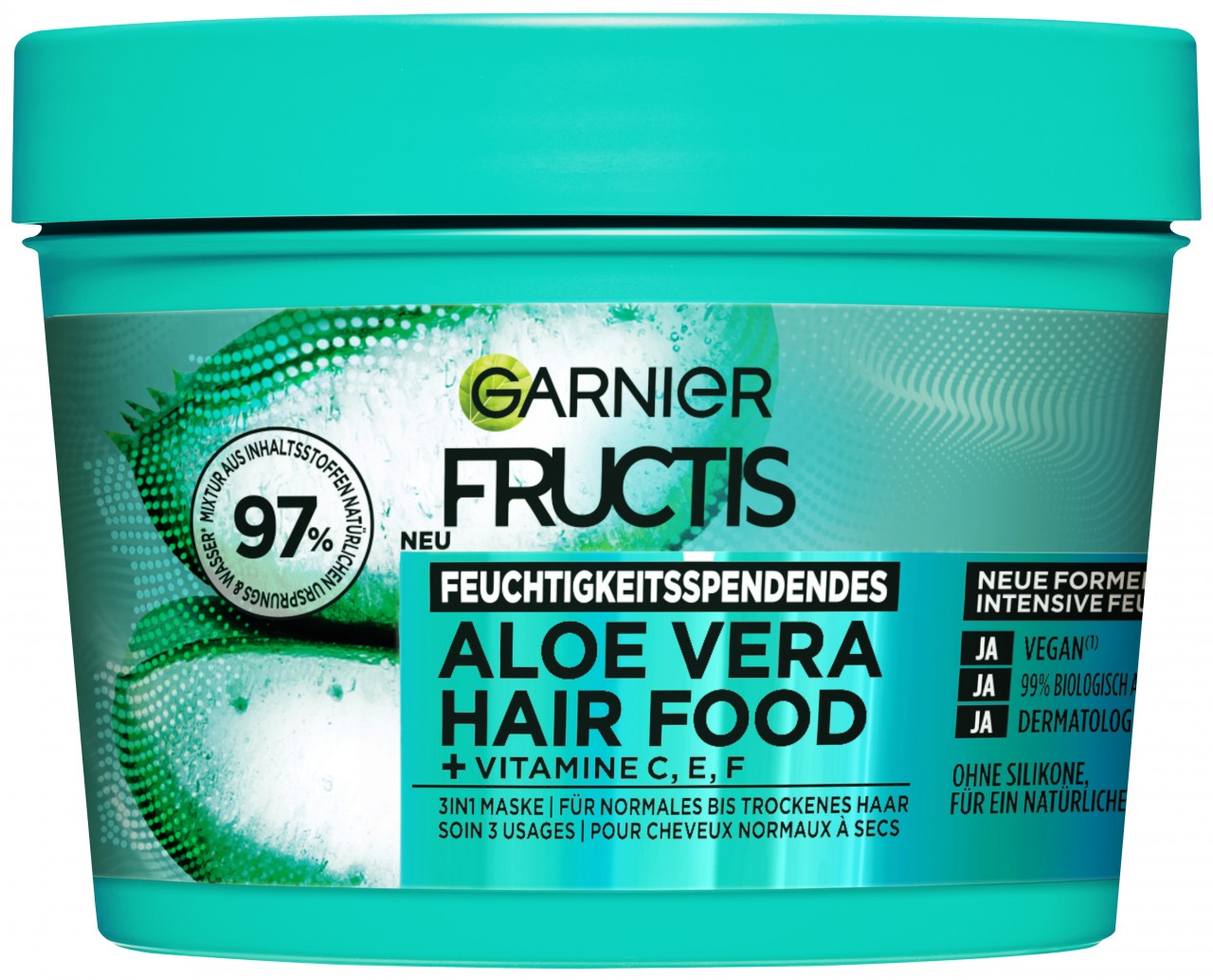 Fructis - Feuchtigkeitsspendes Aloe Vera Hair Food 3in1 Maske für normales bis trockenes Haar von GARNIER