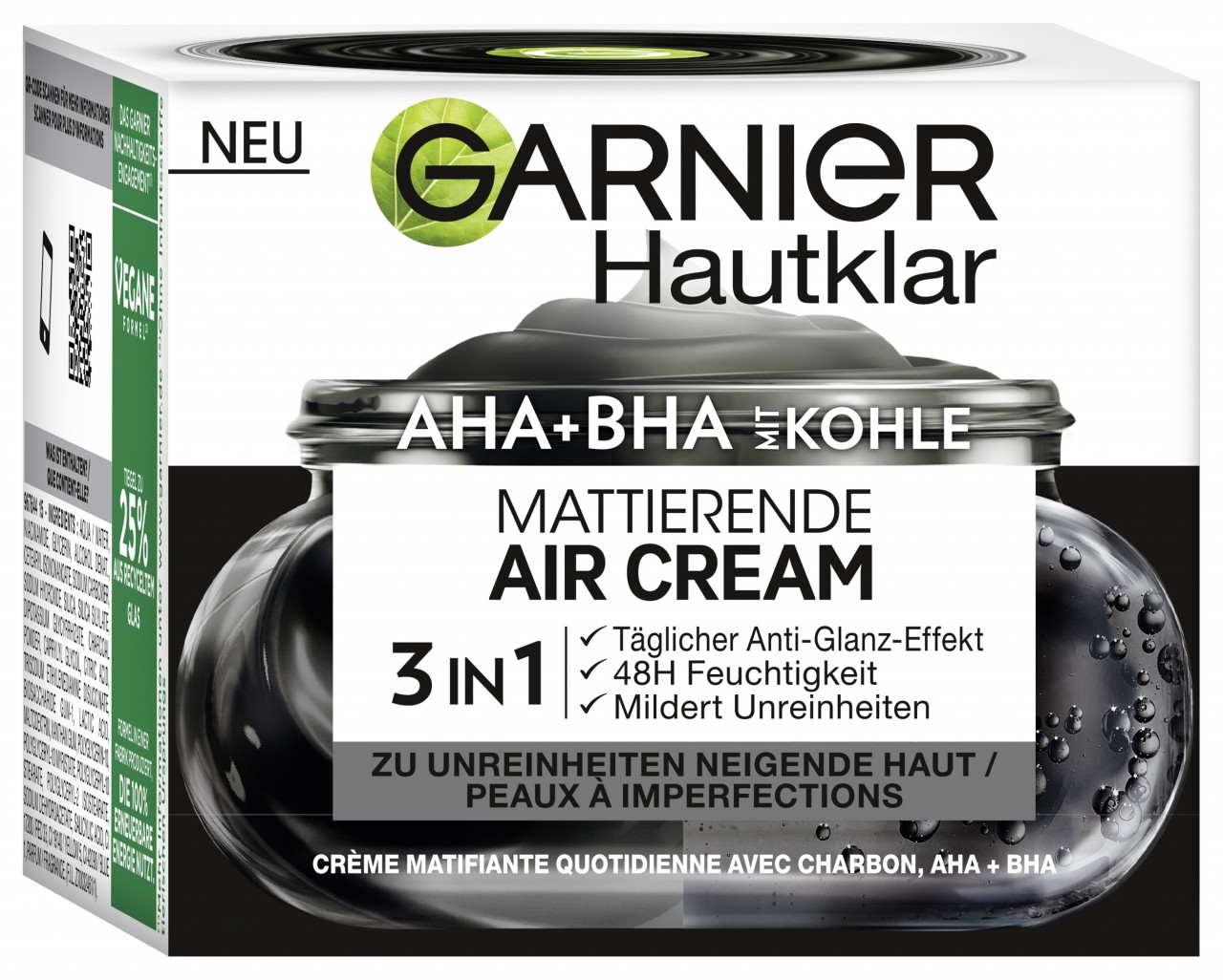 Skinactive Face - Gesichtscreme 3in1 Mattierende Air Cream AHA+BHA mit Kohle von GARNIER