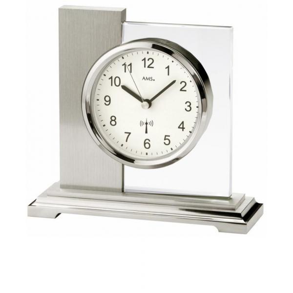AMS Avantgarde Funk Tischuhr silber mit Glaseinsatz von GERMAN CLOCKS