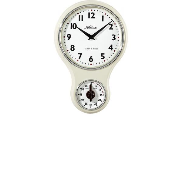 ATLANTA Eieruhr Silent Quartz, Nostalgie Küchenuhr mit Timer ivoir von GERMAN CLOCKS
