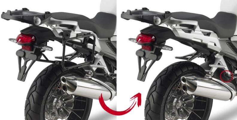 GIVI Seitenträger PLR mit Schnellverschlussschrauben zur schnellen Demontage von GIVI