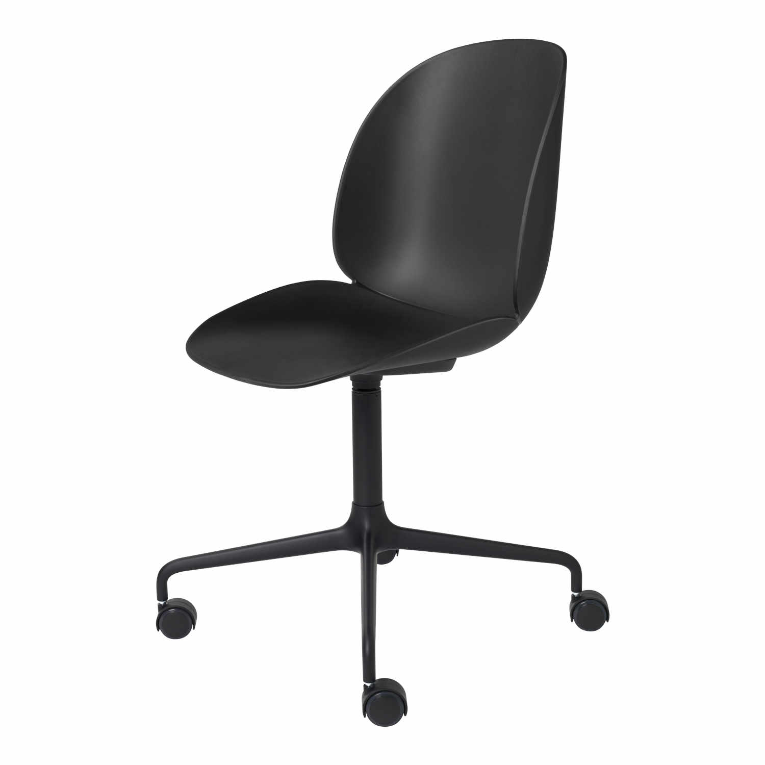 Beetle Meeting Chair 4-Star Bürostuhl, Sitzschale Plastic Shell black, Vierstern Untergestell polished aluminium/black matt von GUBI