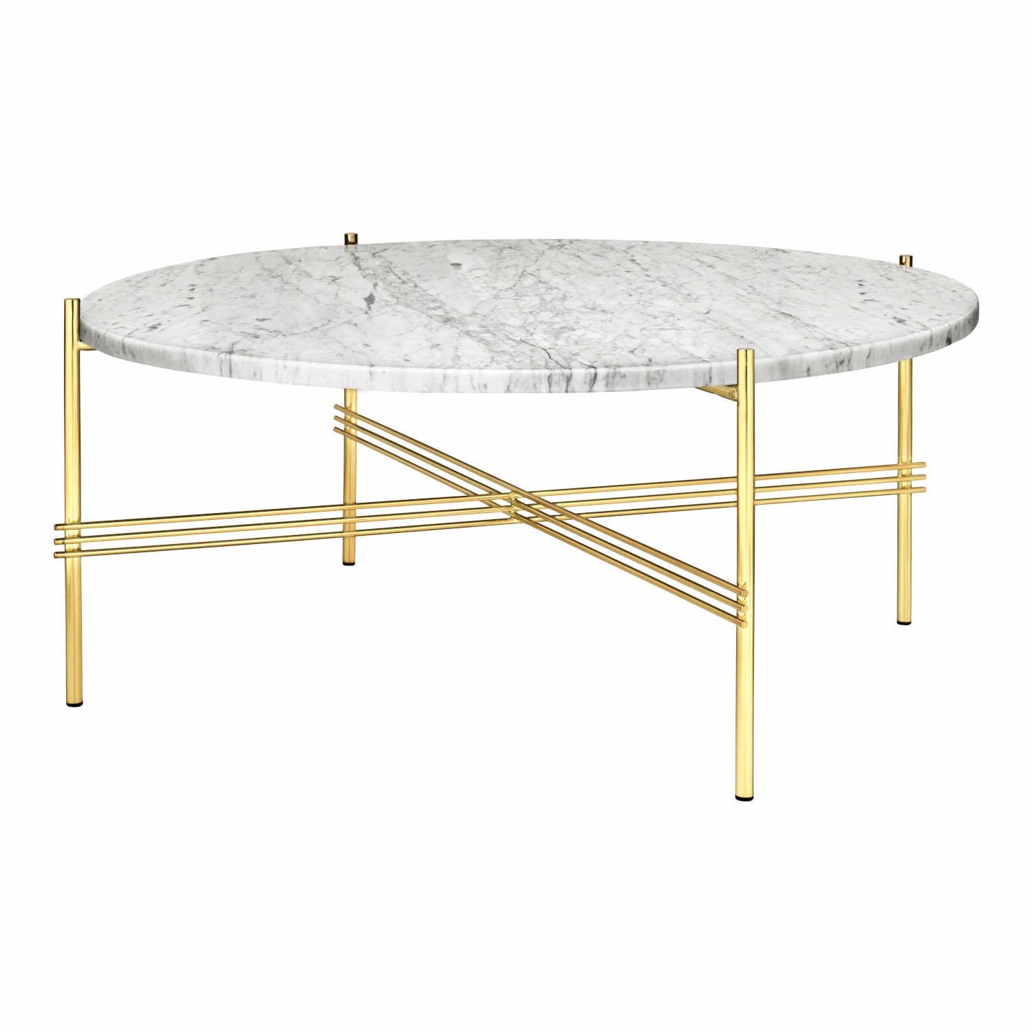 TS Coffee Table Round Couchtisch, Grösse ø 55 cm, Tischplatte travertine, warm taupe, Untergestell stahl, black von GUBI