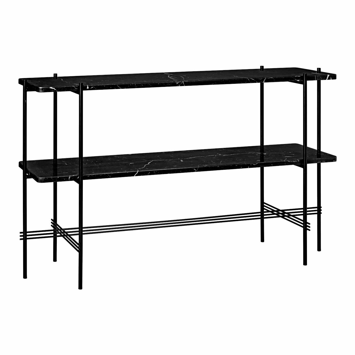 TS Console 2 Rack Konsole, Tischplatte marmor, black marquina, Untergestell stahl, black von GUBI