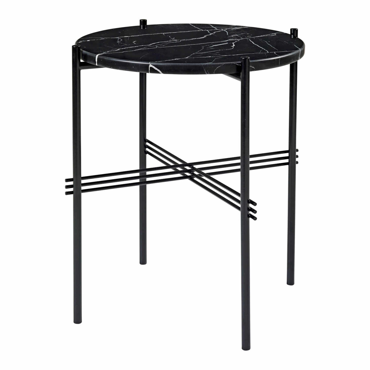 TS Side Table Beistelltisch, Tischplatte marmor, grey emperador, Untergestell stahl, black von GUBI