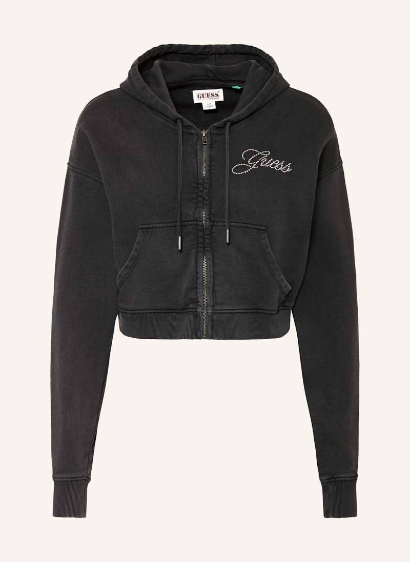 Guess Jeans Cropped-Sweatjacke Mit Schmucksteinen schwarz von GUESS JEANS