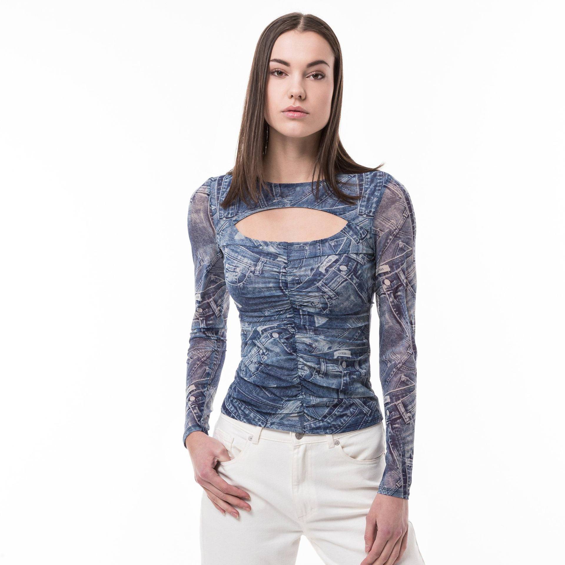 Shirt, Langarm Damen Blau L von GUESS