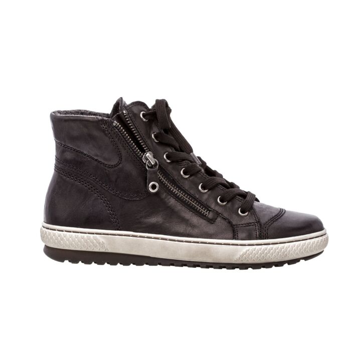 Gabor Mid Cut Sneaker für Damen aus gefettetem Glattleder schwarz von Gabor