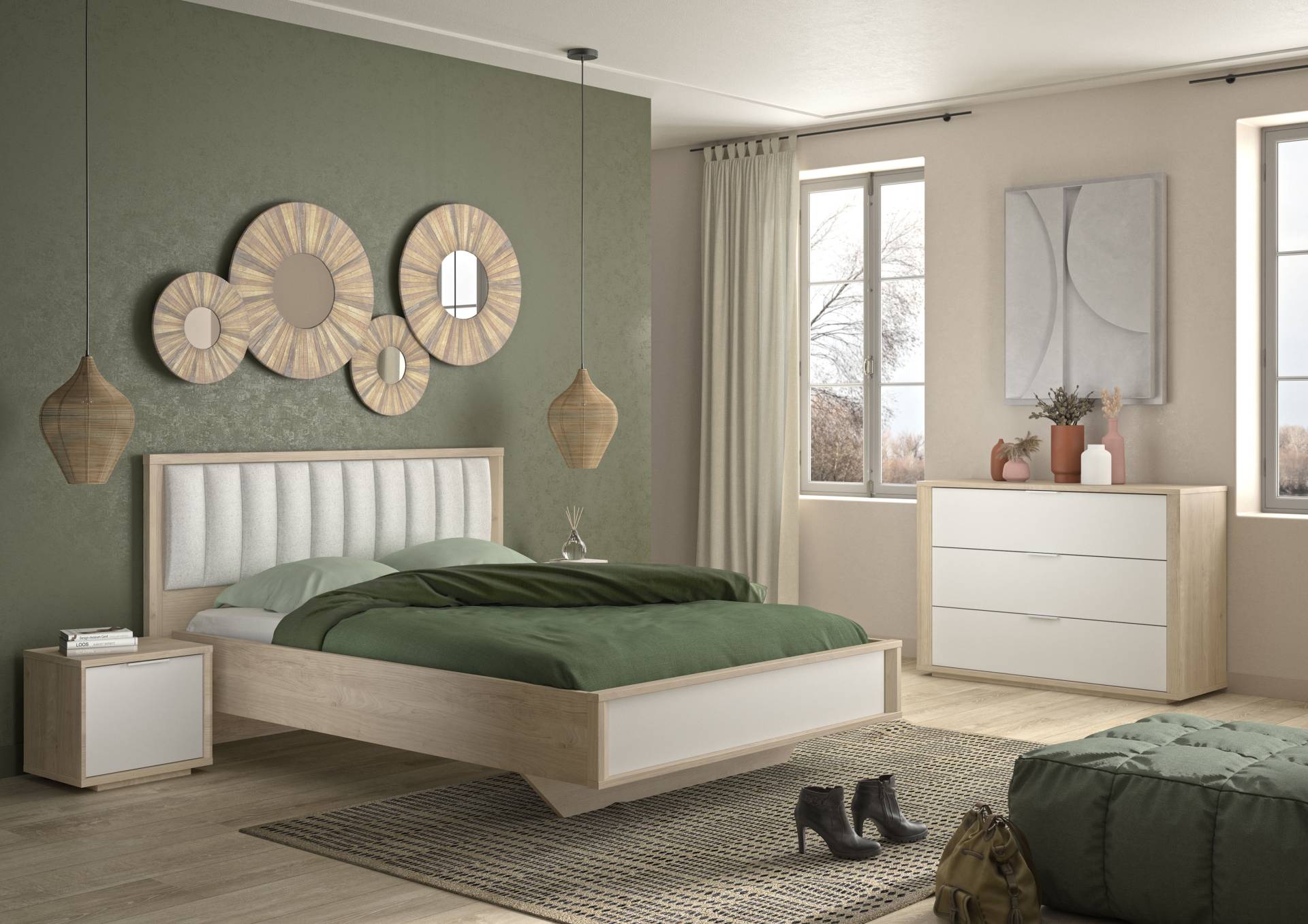 Gami Schlafzimmer-Set »MANAE SET«, (4 tlg.), Stoff-Kopfteil von Gami