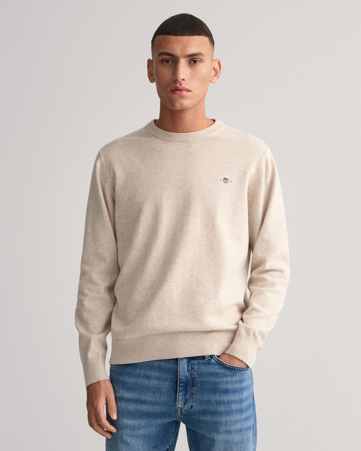 Gant Rundhalspullover »Classic Cotton C-Neck«, Premium Strickpullver aus weicher 100% Baumwolle, Übergangspullover von Gant