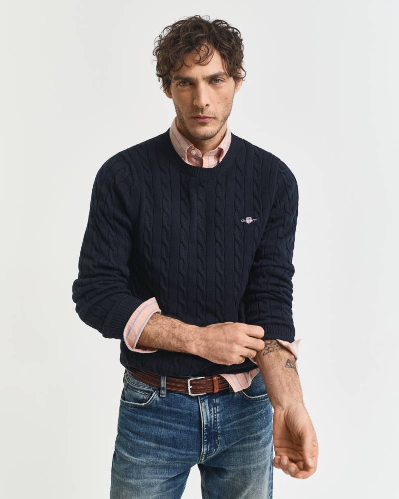Gant Strickpullover »COTTON CABLE C-NECK«, mit Wappen-Logostickerei auf der Brust von Gant