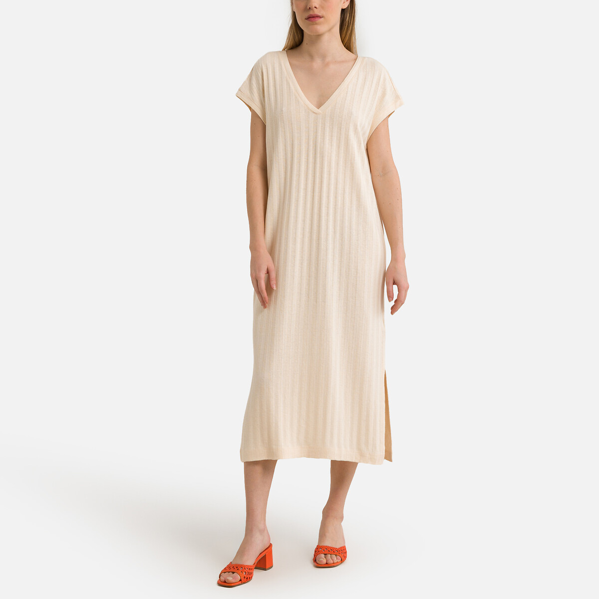 Langes Kleid, gerade Schnittform, kurze Ärmel von Gant