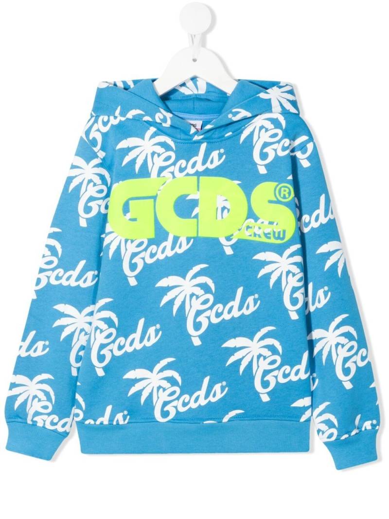 Gcds Kids logo-print cotton hoodie - Blue von Gcds Kids