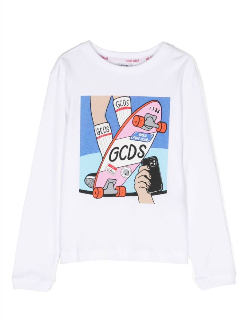 Gcds Kids printed cotton sweatshirt - White von Gcds Kids
