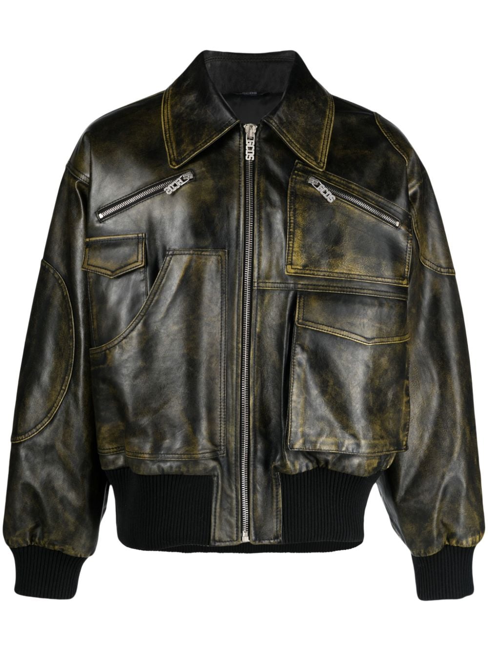 Gcds Workwear Rub-Off leather bomber jacket - Black von Gcds