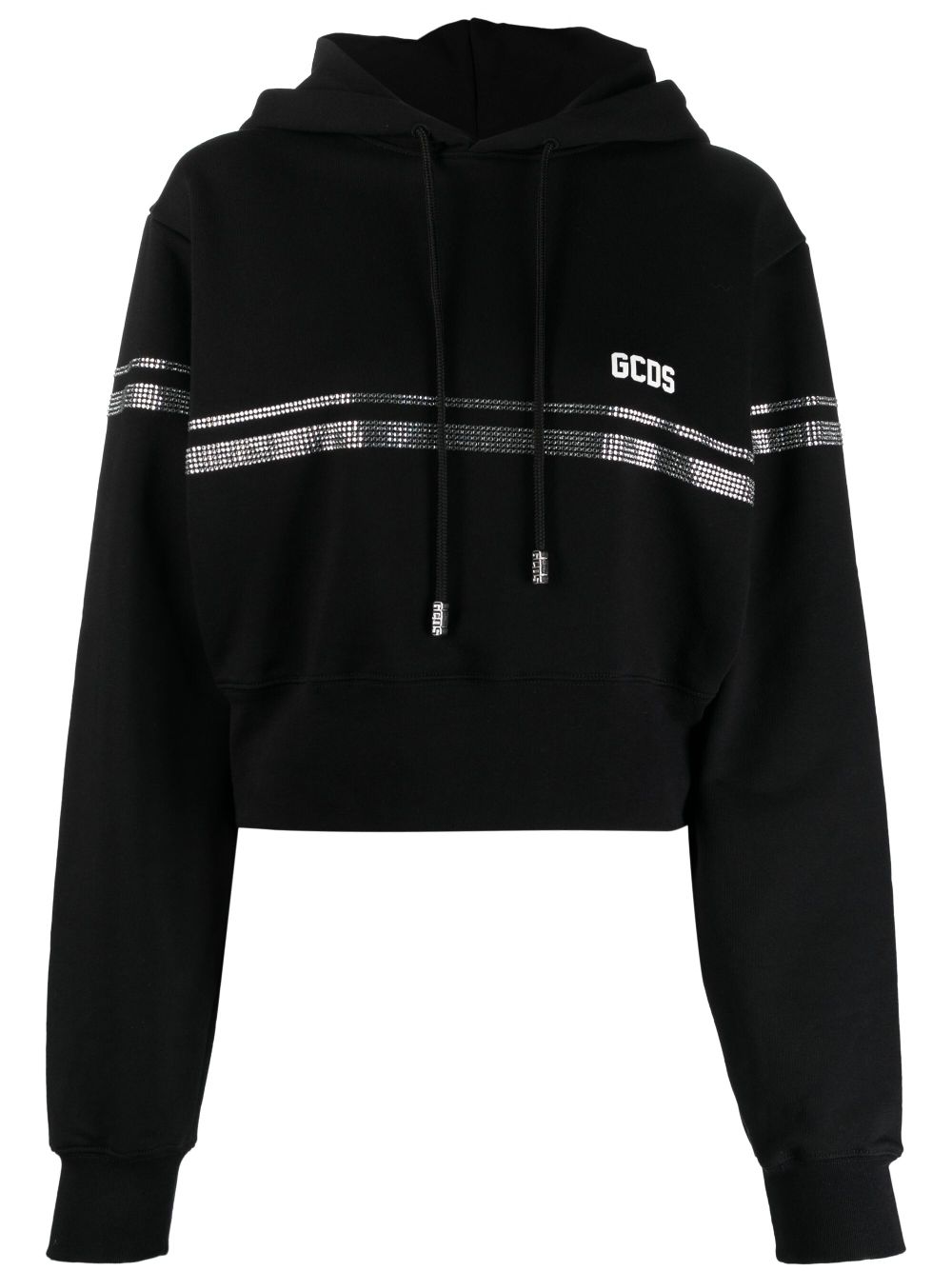 Gcds crystal-embellished cropped cotton hoodie - Black von Gcds