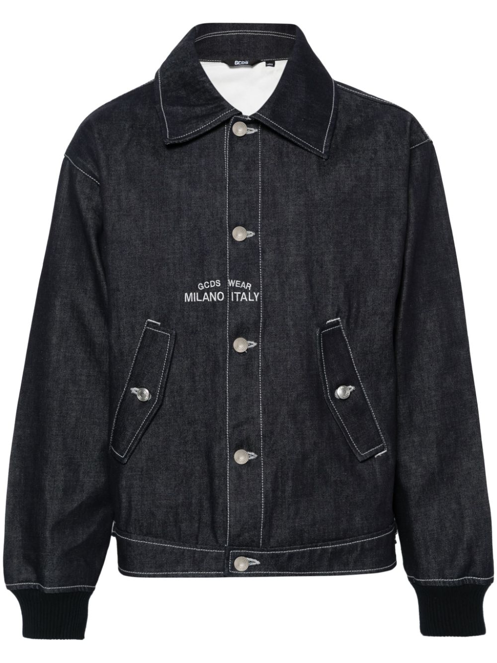 Gcds embroidered-logo denim bomber jacket - Blue von Gcds