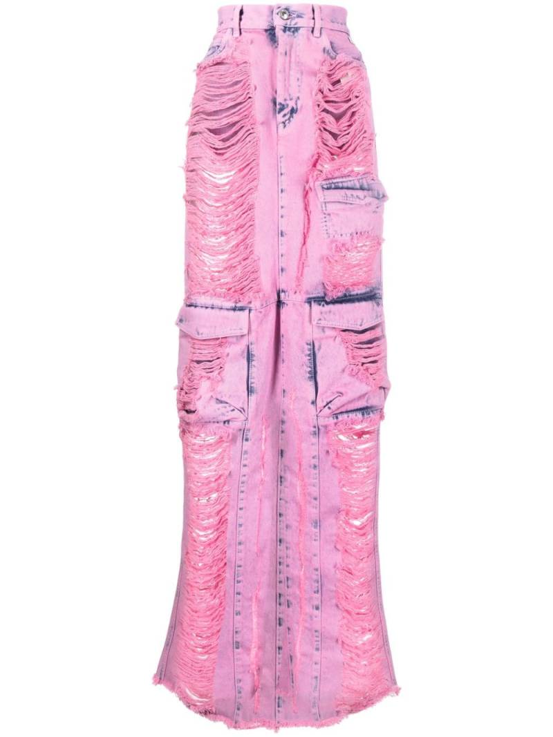 Gcds frayed-denim cargo maxi skirt - Pink von Gcds