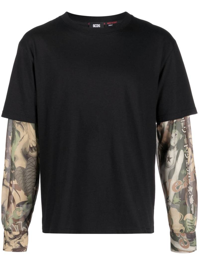 Gcds graphic-print layered cotton T-shirt - Black von Gcds