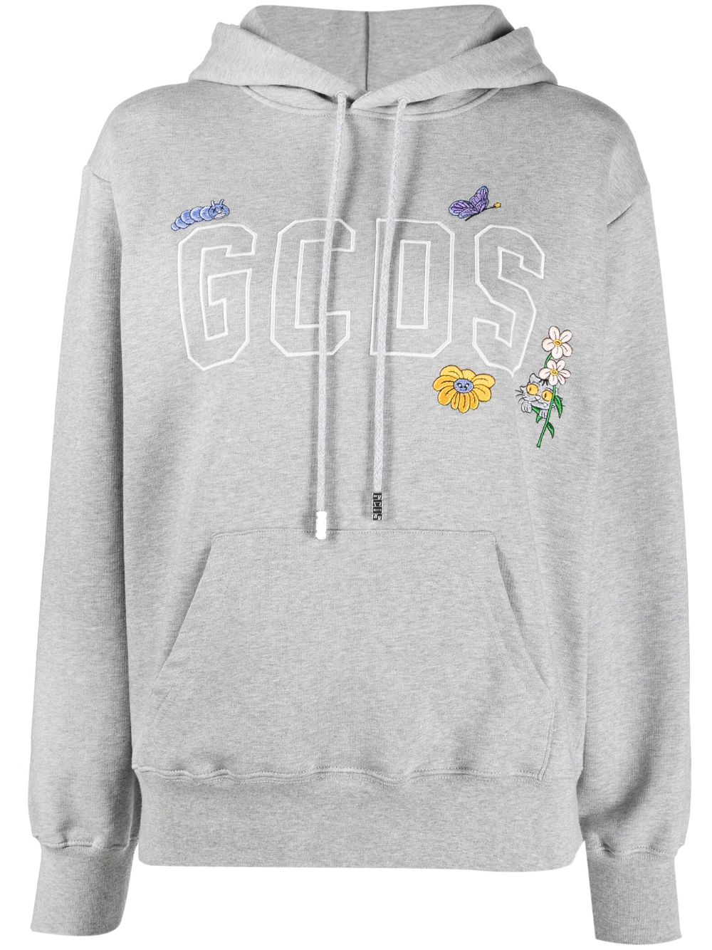 Gcds logo-embroidered cotton hoodie - Grey von Gcds