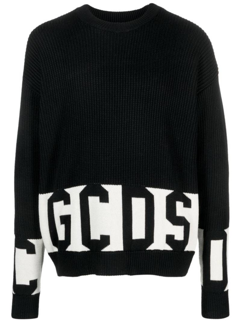 Gcds logo intarsia-knit crew-neck jumper - Black von Gcds