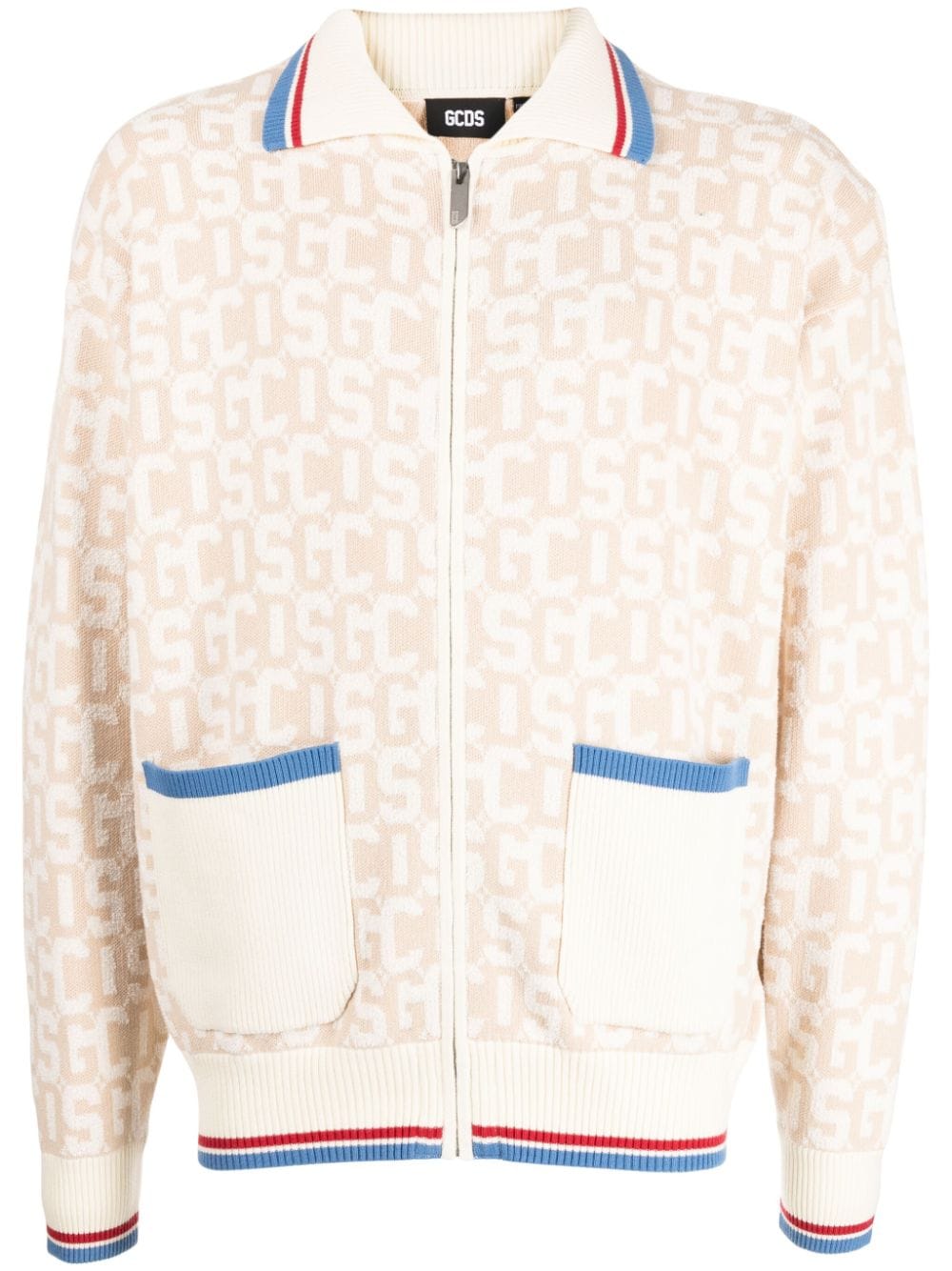 Gcds logo intarsia-knit zip-up cardigan - Neutrals von Gcds