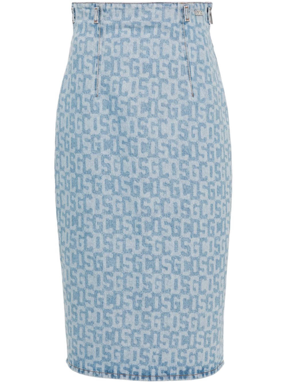 Gcds monogram-pattern denim pencil skirt - Blue von Gcds