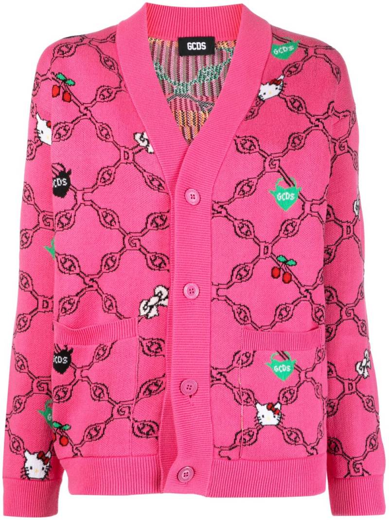 Gcds x Hello Kitty jacquard V-neck cardigan - Pink von Gcds