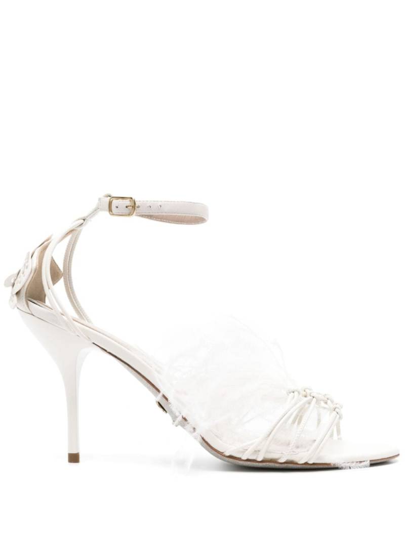 Genny 90mm feather-detail leather sandals - White von Genny