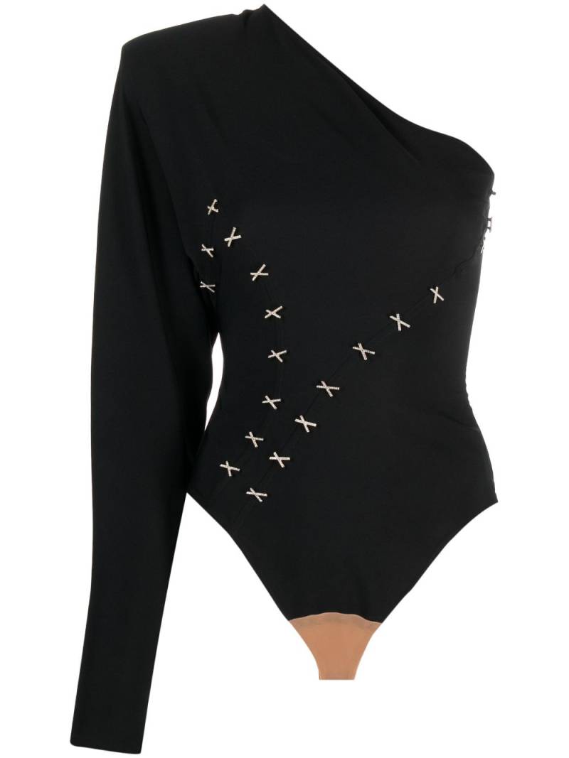 Genny appliqué-detailing one-shoulder bodysuit - Black von Genny