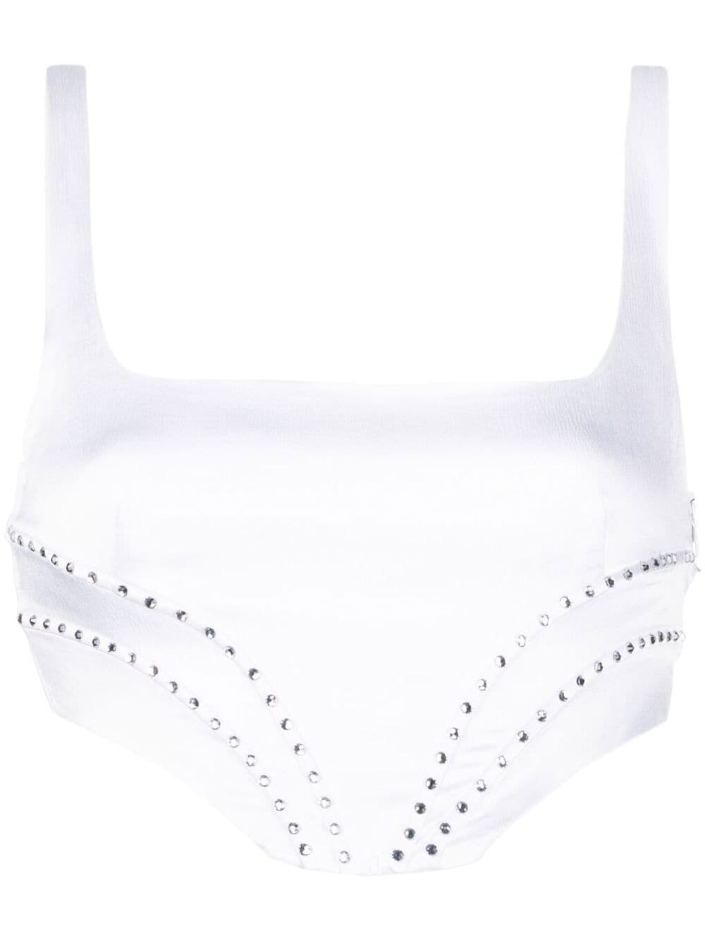 Genny rhinestone-embellished satin cropped vest - White von Genny