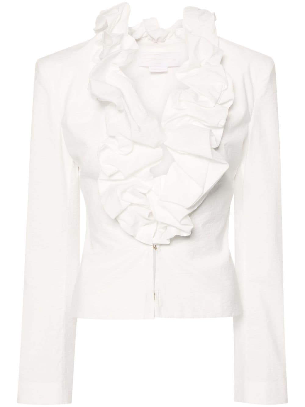 Genny ruffled-collar crinkled blouse - White von Genny