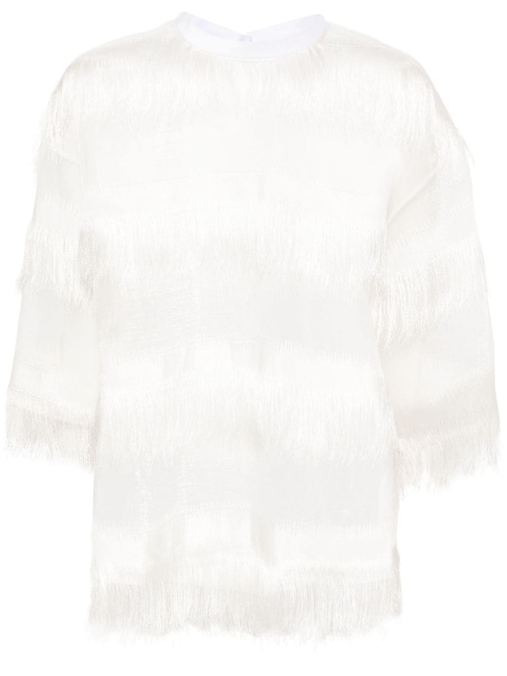 Genny semi-sheer fringed blouse - White von Genny