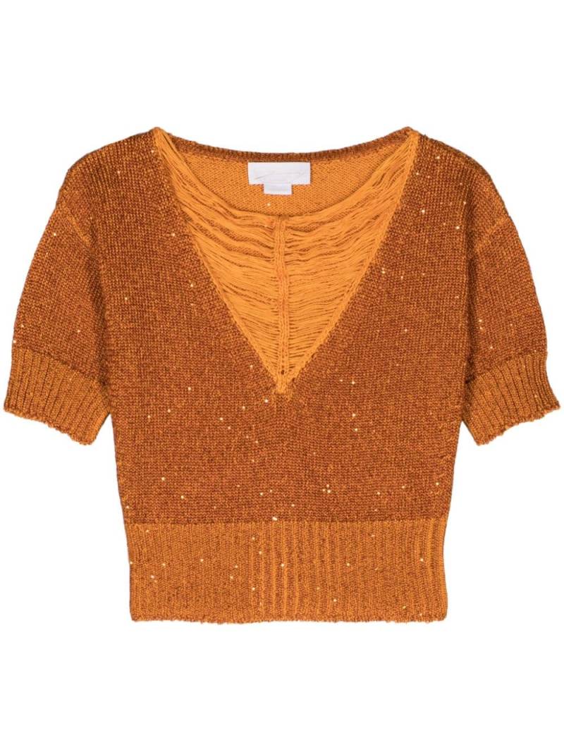 Genny sequined V-neck top - Orange von Genny