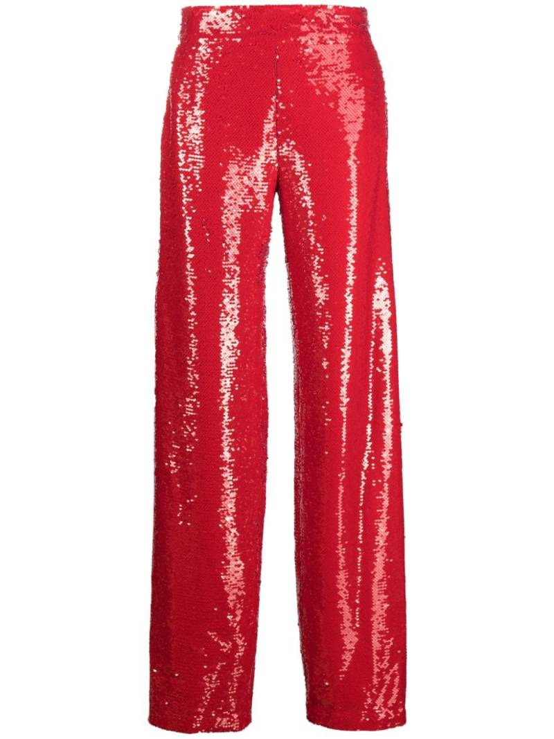 Genny sequinned high-waisted straight-leg trousers - Red von Genny