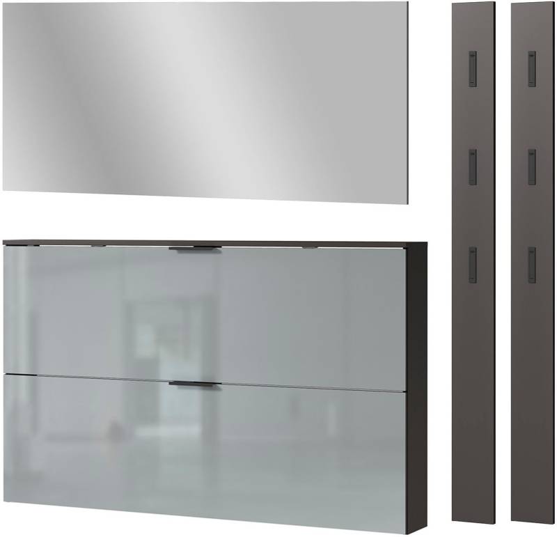 GERMANIA Garderoben-Set »Valega«, (4 St.), Schuhschrank mit Glasfronten, Spiegel und zwei Garderobenpaneelen von Germania