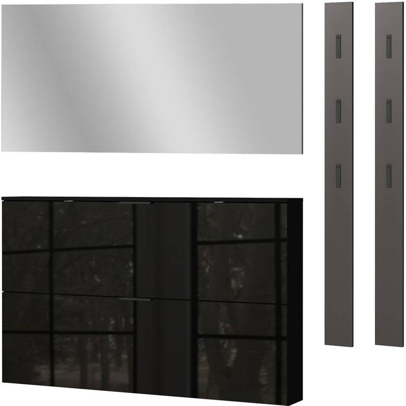 GERMANIA Garderoben-Set »Valega«, (4 St.), Schuhschrank mit Glasfronten, Spiegel und zwei Garderobenpaneelen von Germania
