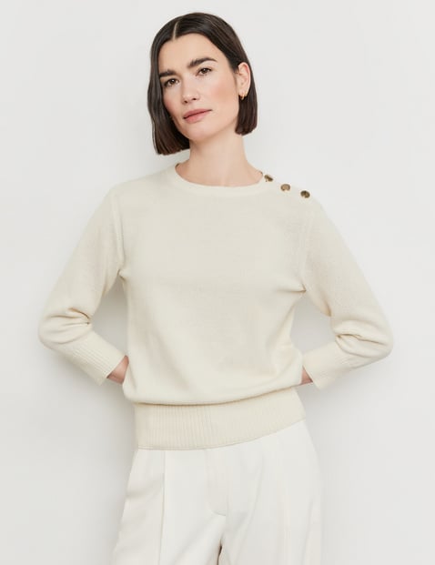 GERRY WEBER Damen 3/4 Arm Pullover in Strukturstrick Rundhals Baumwolle Beige von Gerry Weber