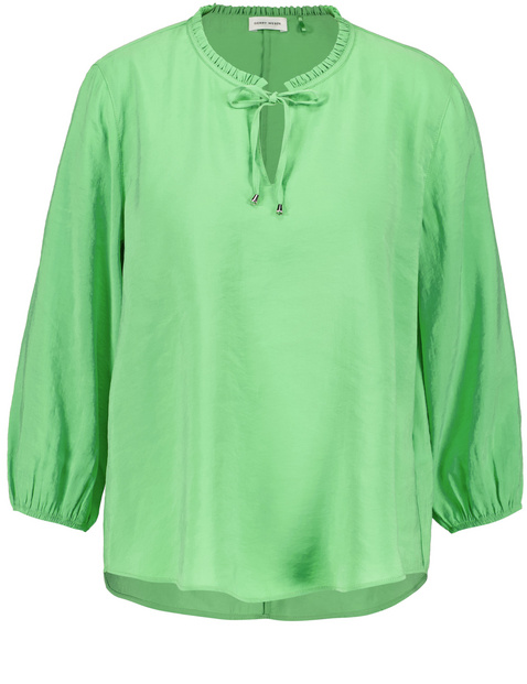 GERRY WEBER Damen 3/4 Arm Bluse mit feinem Rüschenausschnitt Modal 68 cm Rundhals unifarben Grün von Gerry Weber