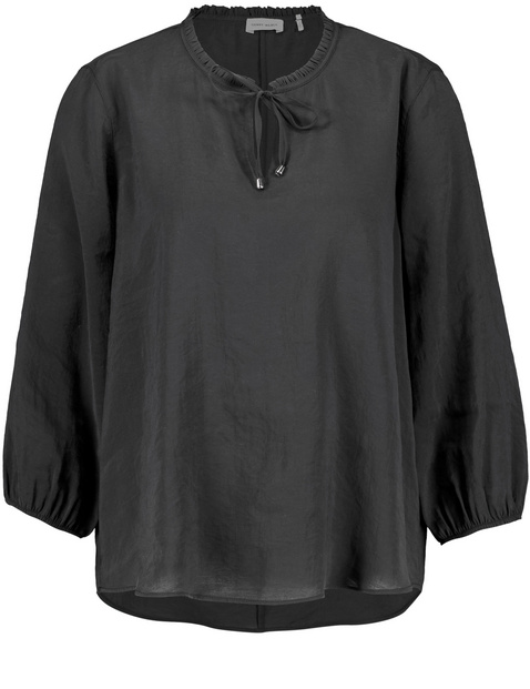 GERRY WEBER Damen 3/4 Arm Bluse mit feinem Rüschenausschnitt Modal 68 cm Rundhals unifarben Schwarz von Gerry Weber