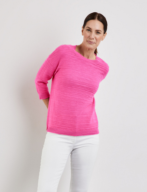 GERRY WEBER Damen 3/4 Arm Pullover aus Baumwoll-Leinen Rundhals Baumwolle Pink von Gerry Weber