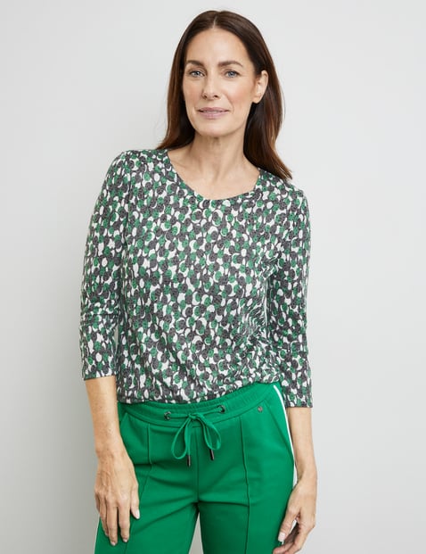 GERRY WEBER Damen 3/4 Arm Shirt mit Ausbrenner-Optik 64cm V-Ausschnitt Grün gepunktet von Gerry Weber