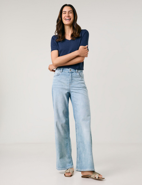 GERRY WEBER Damen 5-Pocket Jeans Wide Leg Baumwolle Hohe Leibhöhe Blau von Gerry Weber