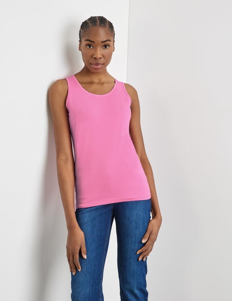 GERRY WEBER Damen Basic Top nachhaltigem Baumwoll-Stretch 62cm Ärmellos Rundhals Baumwolle Pink von Gerry Weber