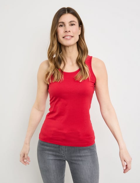 GERRY WEBER Damen Basic Top nachhaltigem Baumwoll-Stretch 62cm Ärmellos Rundhals Baumwolle Rot von Gerry Weber