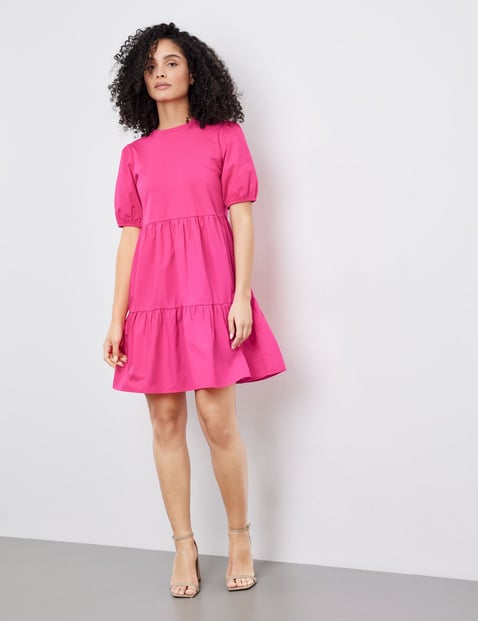 GERRY WEBER Damen Baumwollkleid mit gestuftem Rockteil Halber Arm Rundhals Baumwolle Pink von Gerry Weber