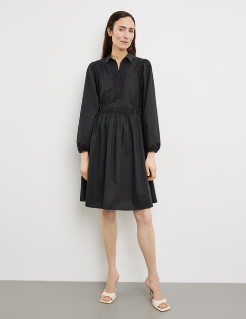 GERRY WEBER Damen Blusenkleid mit Spitzenbesatz Langarm Mit Kragen Baumwolle Schwarz von Gerry Weber